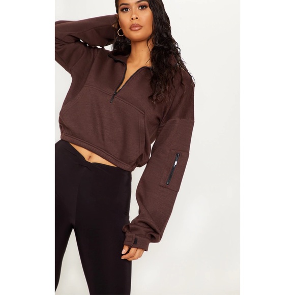 PrettyLittleThing Sweaters - Chocolate Oversized Front Zip Sweatshirt